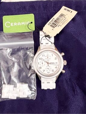 Fossil White and Silver Ceramic Chronograph Watch